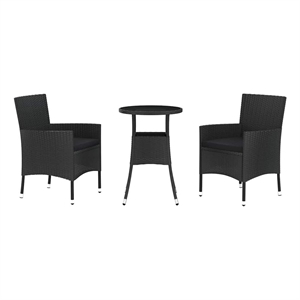 vidaXL 3 Piece Patio Bistro Set with Cushions Black Poly Rattan