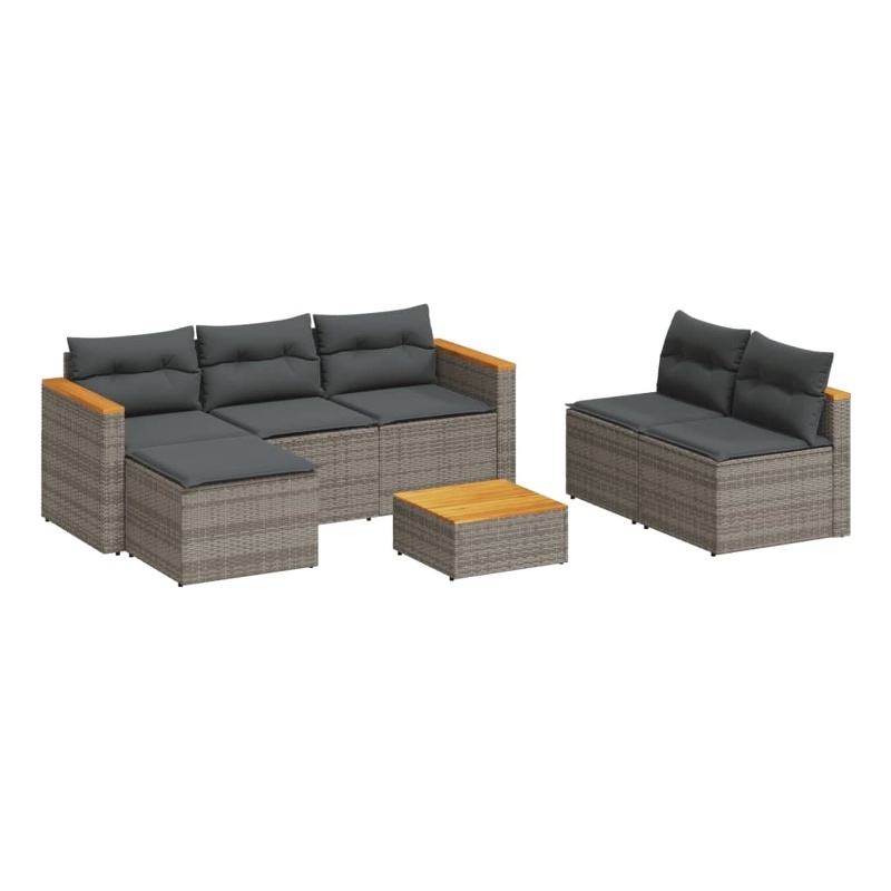 vidaXL 5 Piece Patio Sofa Set with Cushions Gray Poly Rattan Acacia