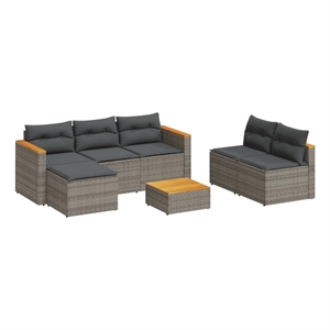vidaXL 5 Piece Patio Sofa Set with Cushions Gray Poly Rattan Acacia