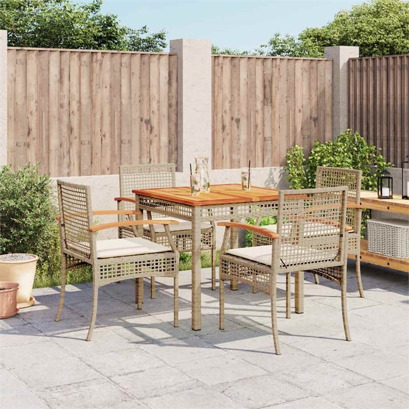 vidaXL 5 Piece Patio Dining Set with Cushions Beige Poly Rattan