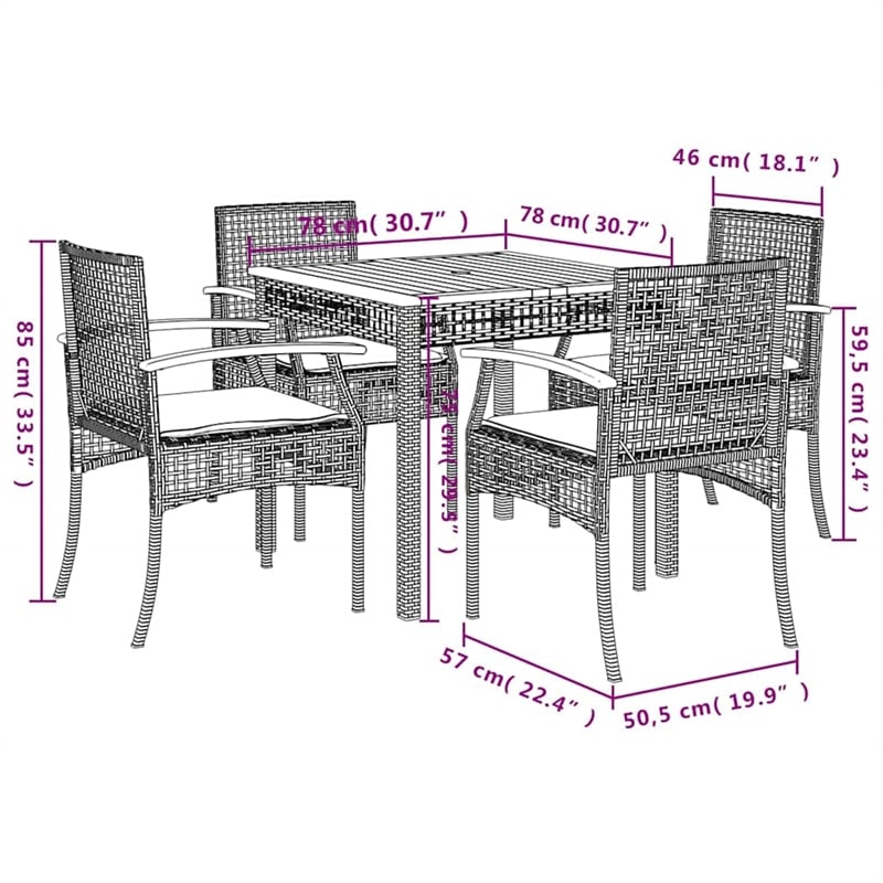 vidaXL 5 Piece Patio Dining Set with Cushions Beige Poly Rattan