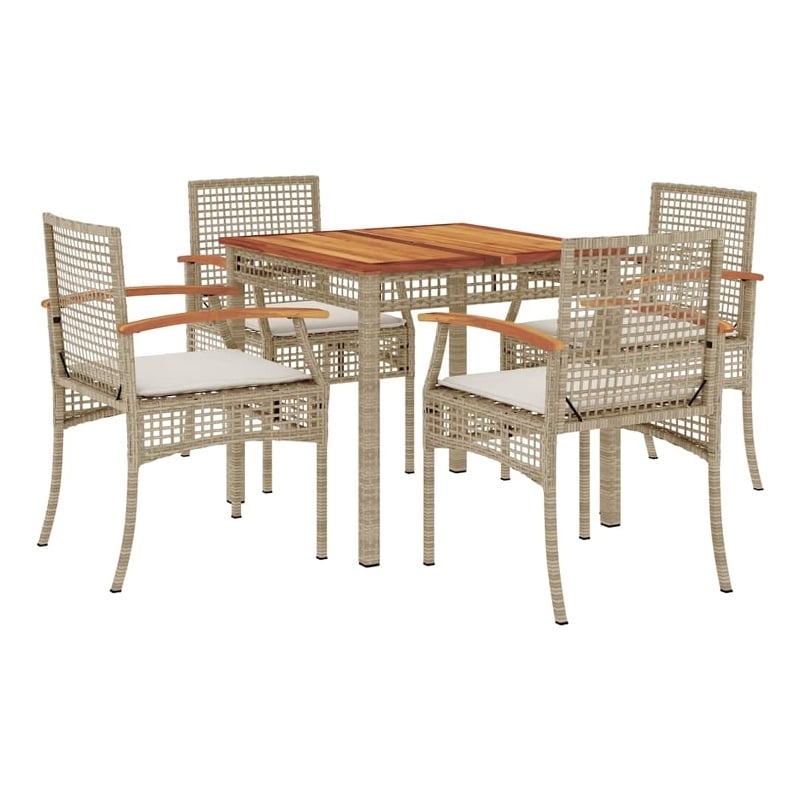 vidaXL 5 Piece Patio Dining Set with Cushions Beige Poly Rattan