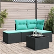 vidaXL 5 Piece Patio Sofa Set with Cushions Black Poly Rattan