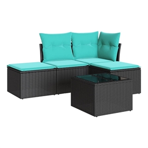 vidaXL 5 Piece Patio Sofa Set with Cushions Black Poly Rattan