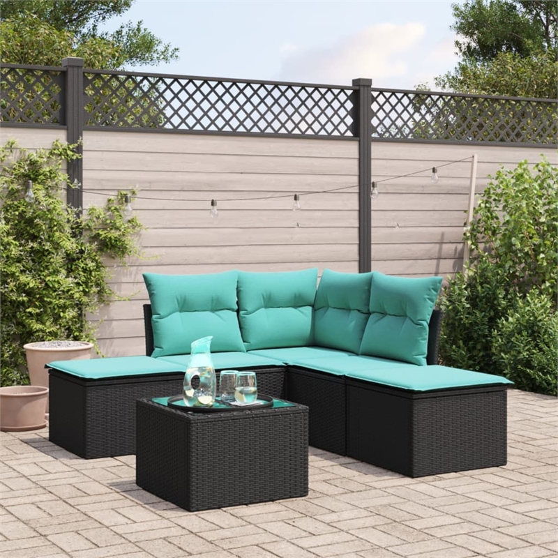 vidaXL 6 Piece Patio Sofa Set with Cushions Black Poly Rattan