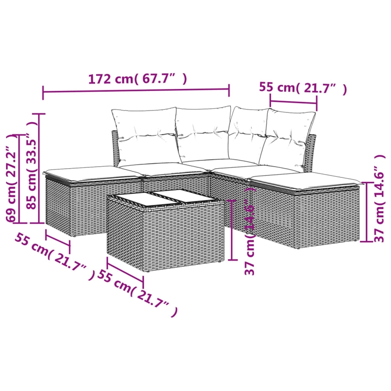 vidaXL 6 Piece Patio Sofa Set with Cushions Black Poly Rattan