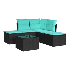vidaXL 6 Piece Patio Sofa Set with Cushions Black Poly Rattan