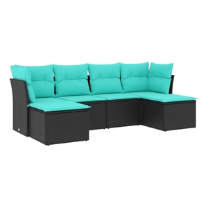 vidaXL 6 Piece Patio Sofa Set with Cushions Black Poly Rattan