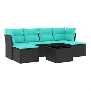 vidaXL 7 Piece Patio Sofa Set with Cushions Black Poly Rattan