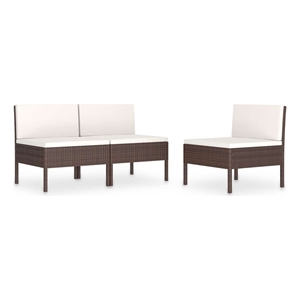 vidaXL Patio Chairs 3 pcs with Cushions Poly Rattan Brown