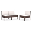vidaXL Patio Chairs 3 pcs with Cushions Poly Rattan Brown