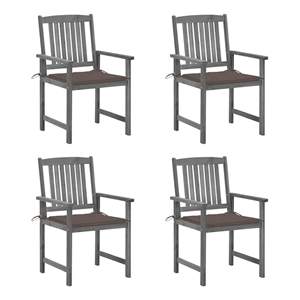 vidaXL Patio Chairs with Cushions 4 pcs Gray Solid Acacia Wood