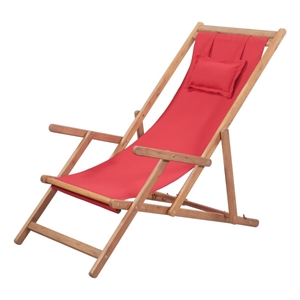 vidaXL Folding Beach Chair Fabric and Wooden Frame Red