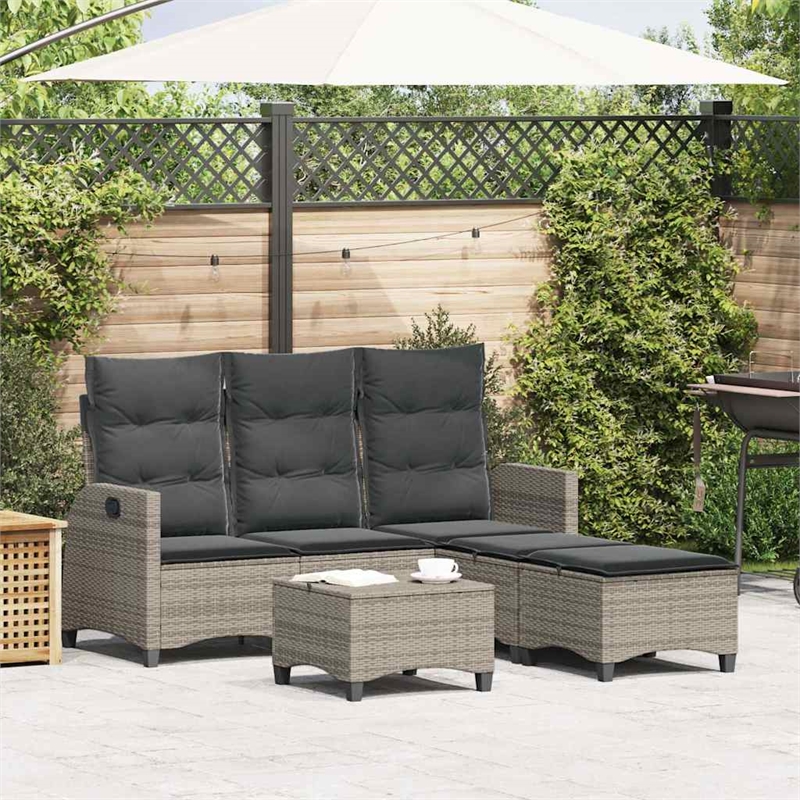 vidaXL 3 Piece Patio Sofa Set with Cushions L-shaped Gray Poly Rattan