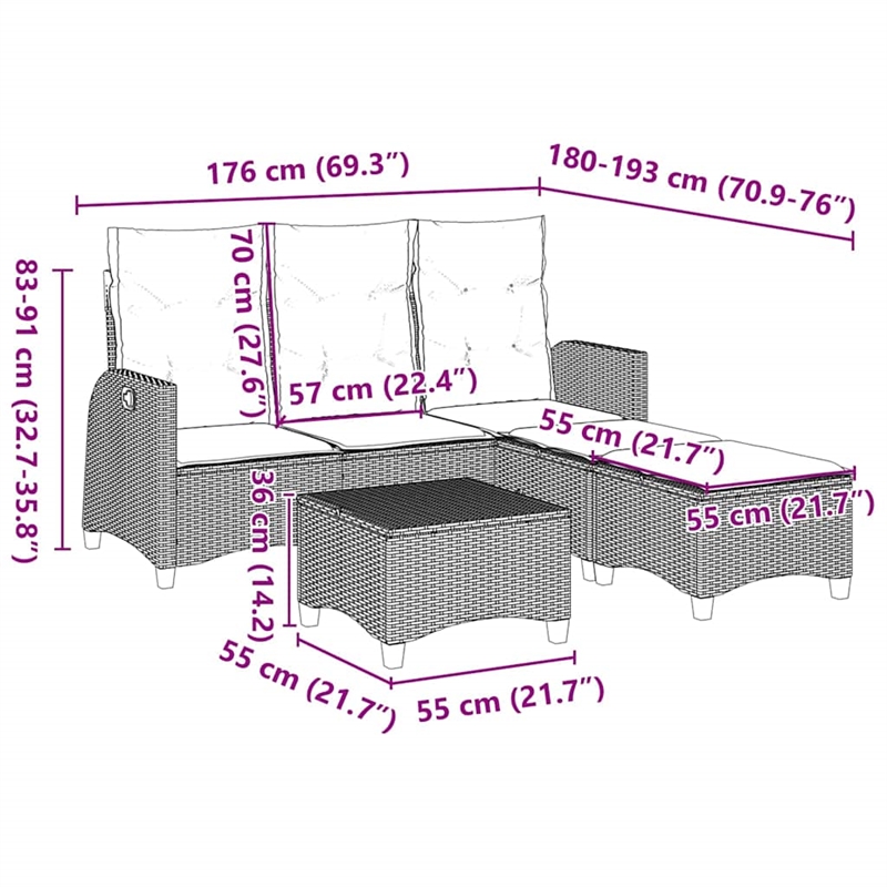vidaXL 3 Piece Patio Sofa Set with Cushions L-shaped Gray Poly Rattan