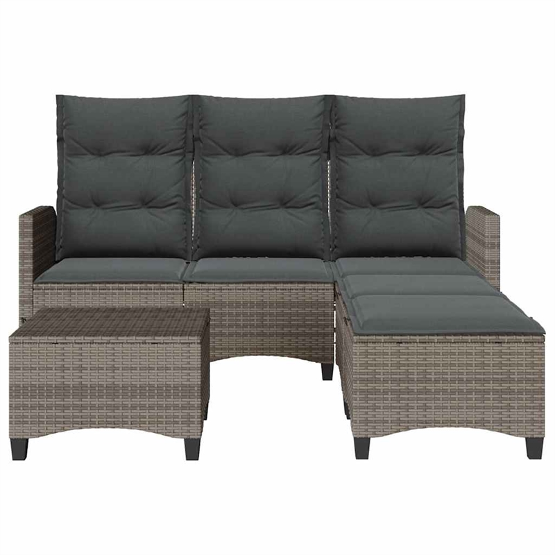 vidaXL 3 Piece Patio Sofa Set with Cushions L-shaped Gray Poly Rattan