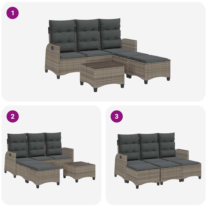 vidaXL 3 Piece Patio Sofa Set with Cushions L-shaped Gray Poly Rattan