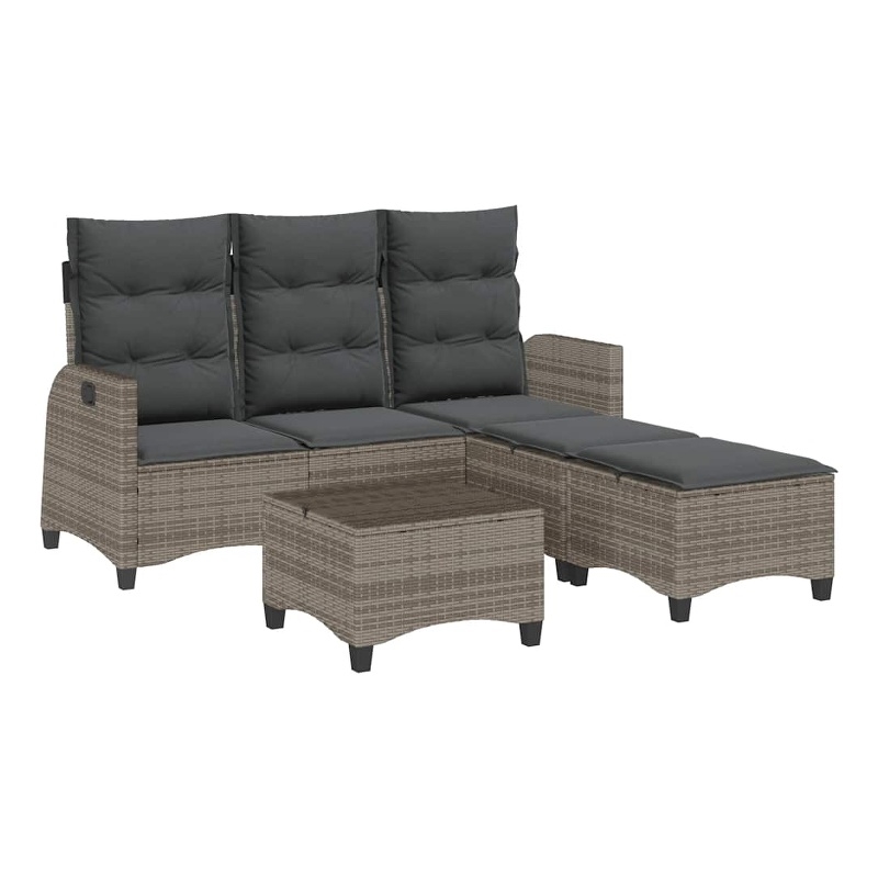 vidaXL 3 Piece Patio Sofa Set with Cushions L-shaped Gray Poly Rattan