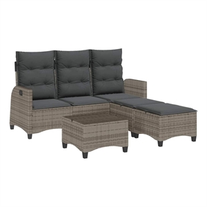 vidaXL 3 Piece Patio Sofa Set with Cushions L-shaped Gray Poly Rattan
