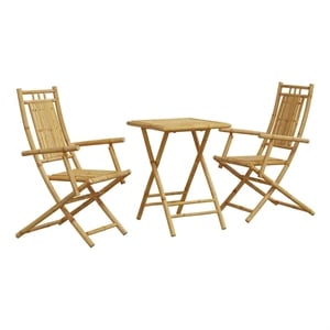 vidaXL 3 Piece Bistro Set Bamboo Brown 29.5&quot H x 21.7&quot W x 21.7&quot D