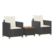 vidaXL 3 Piece Bistro Set with Cushions Black Poly Rattan Acacia Wood