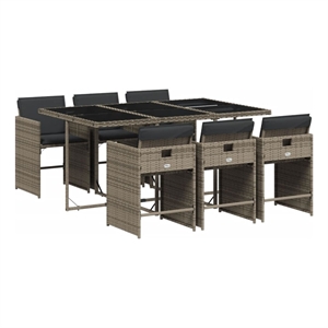 vidaXL 7 Piece Patio Dining Set with Cushions Gray Poly Rattan