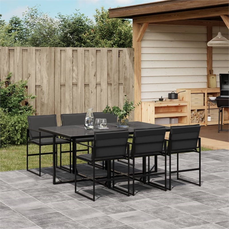 vidaXL 7 Piece Patio Dining Set with Cushions Black Textilene