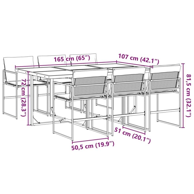 vidaXL 7 Piece Patio Dining Set with Cushions Black Textilene