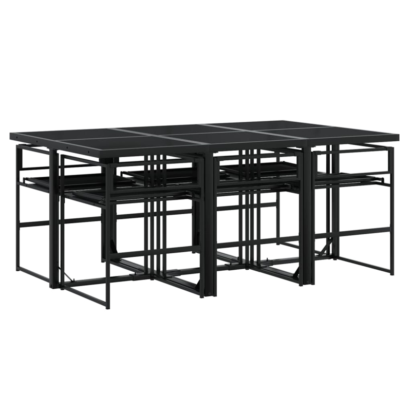 vidaXL 7 Piece Patio Dining Set with Cushions Black Textilene