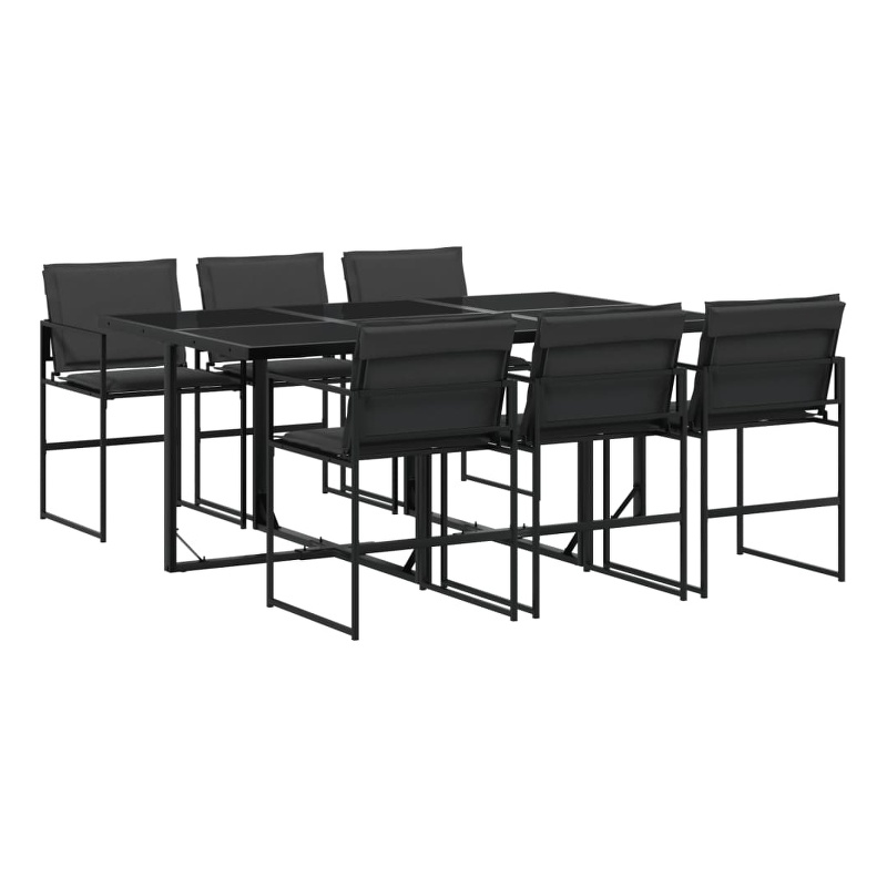 vidaXL 7 Piece Patio Dining Set with Cushions Black Textilene