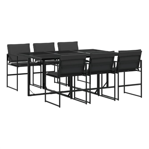 vidaXL 7 Piece Patio Dining Set with Cushions Black Textilene
