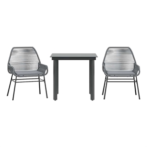 vidaXL 3 Piece Patio Dining Set with Cushions Gray Poly Rattan Glass