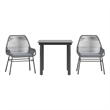 vidaXL 3 Piece Patio Dining Set with Cushions Gray Poly Rattan Glass