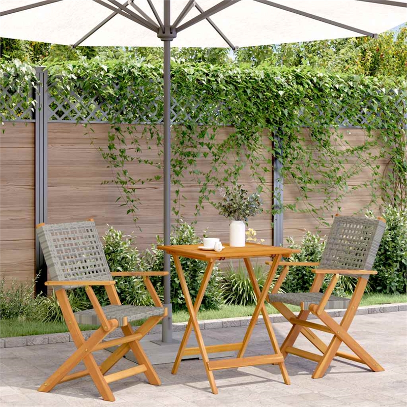 vidaXL 3 Piece Bistro Set Gray Poly Rattan and Solid Wood