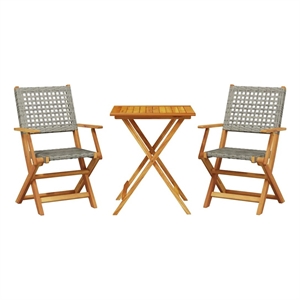 vidaXL 3 Piece Bistro Set Gray Poly Rattan and Solid Wood