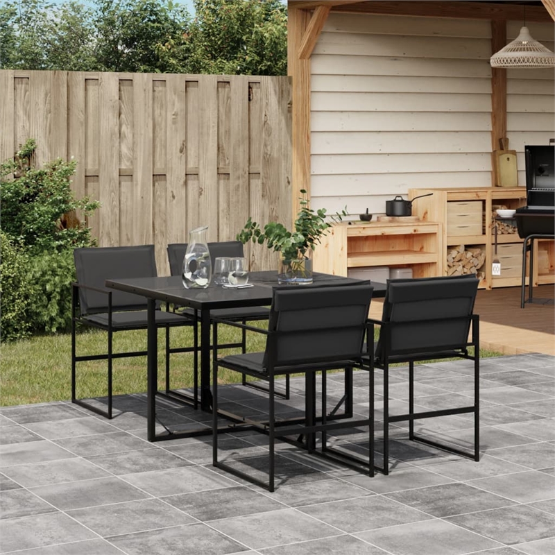 vidaXL 5 Piece Patio Dining Set with Cushions Black Textilene