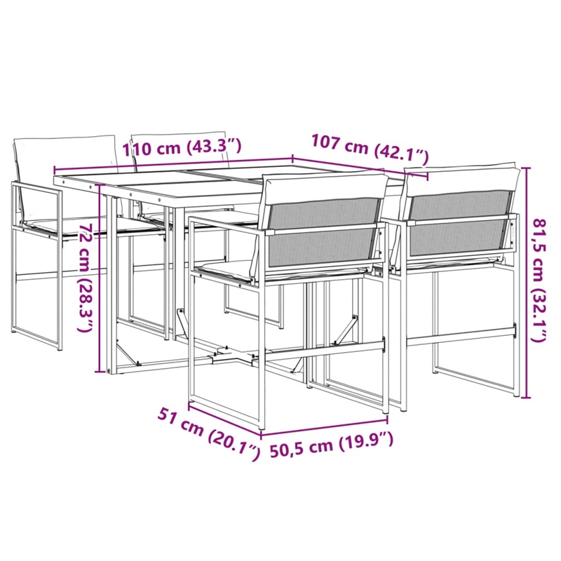 vidaXL 5 Piece Patio Dining Set with Cushions Black Textilene