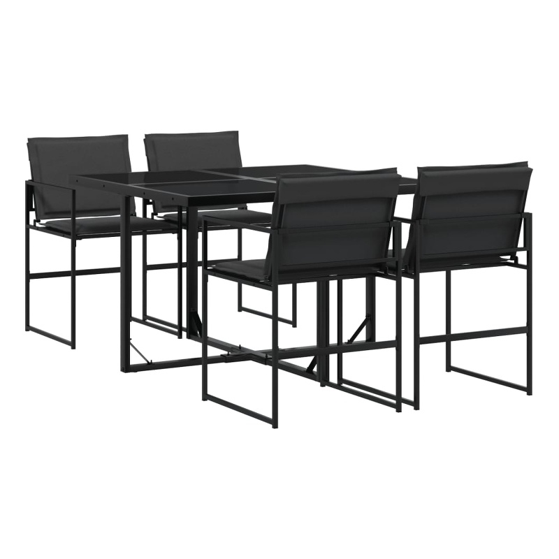 vidaXL 5 Piece Patio Dining Set with Cushions Black Textilene