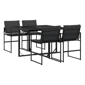 vidaXL 5 Piece Patio Dining Set with Cushions Black Textilene