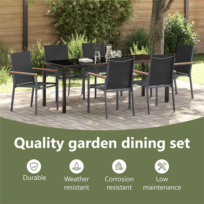 vidaXL Garden Dining Set 7 pcs Black Powder-coated Steel