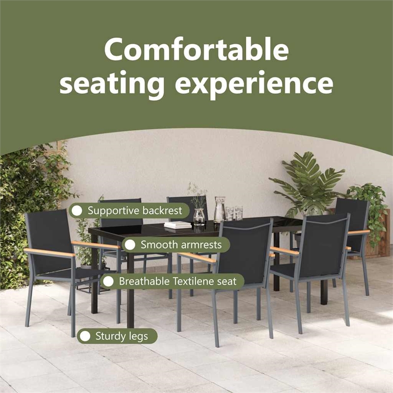 vidaXL Garden Dining Set 7 pcs Black Powder-coated Steel