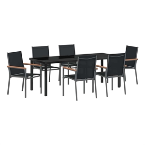 vidaXL Garden Dining Set 7 pcs Black Powder-coated Steel