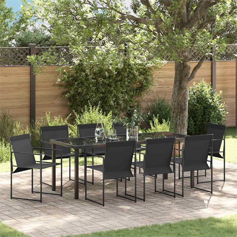 vidaXL Garden Dining Set 9 pcs Black Textilene and Steel