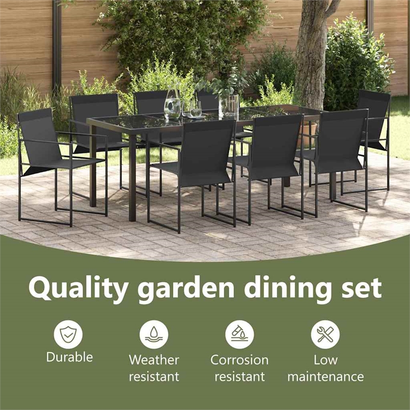 vidaXL Garden Dining Set 9 pcs Black Textilene and Steel