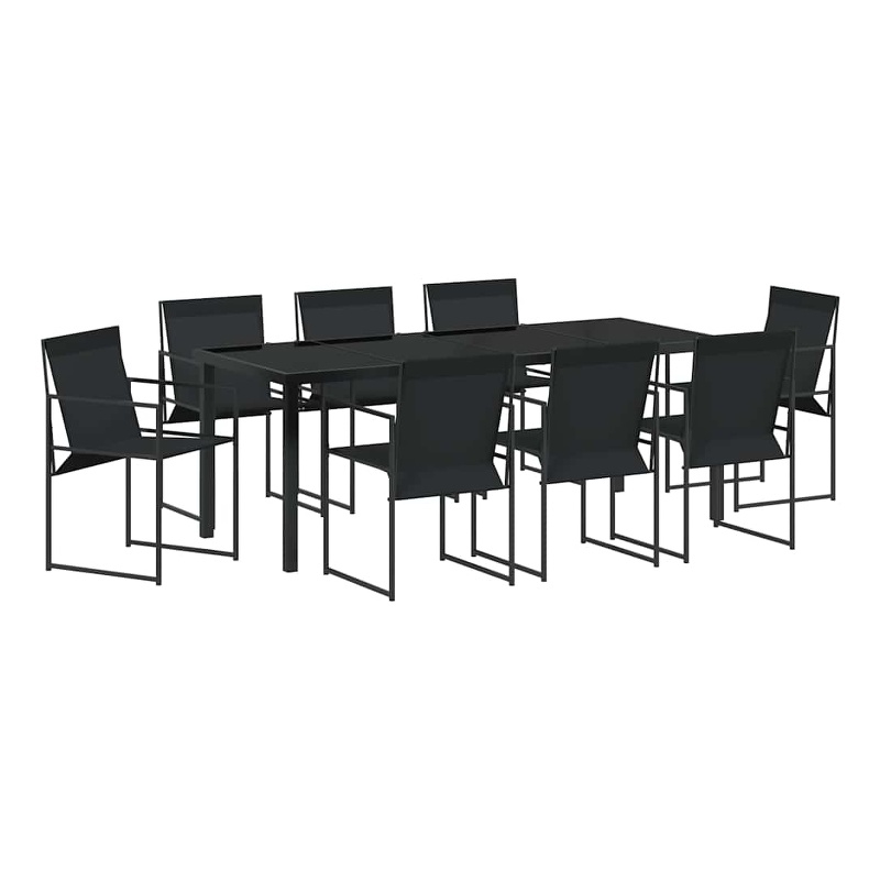 vidaXL Garden Dining Set 9 pcs Black Textilene and Steel