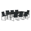 vidaXL Garden Dining Set 9 pcs Black Textilene and Steel