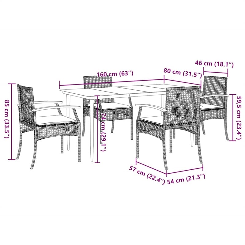 vidaXL 5 Piece Patio Dining Set with Cushions Gray Poly Rattan
