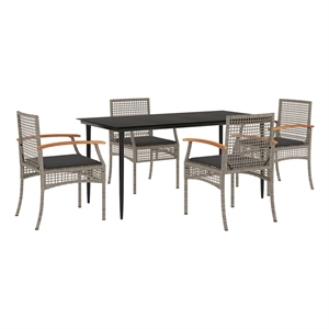 vidaXL 5 Piece Patio Dining Set with Cushions Gray Poly Rattan