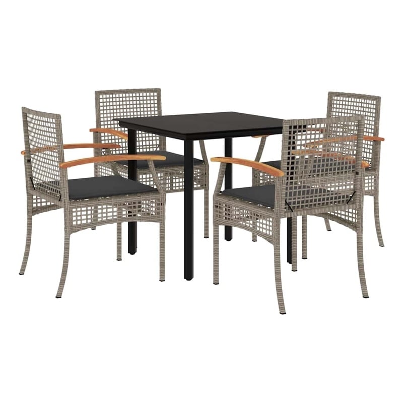 vidaXL 5 Piece Patio Dining Set with Cushions Gray Poly Rattan