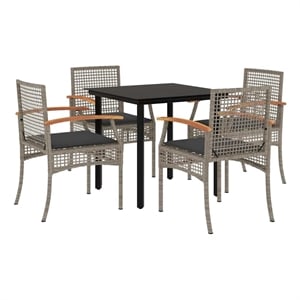 vidaXL 5 Piece Patio Dining Set with Cushions Gray Poly Rattan